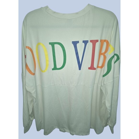 Shein Curve "Good Vibes" White Long Sleeve Shirt 1XL Rainbow - Picture 1 of 7